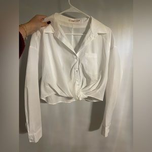 White Button Down Cropped Shirt